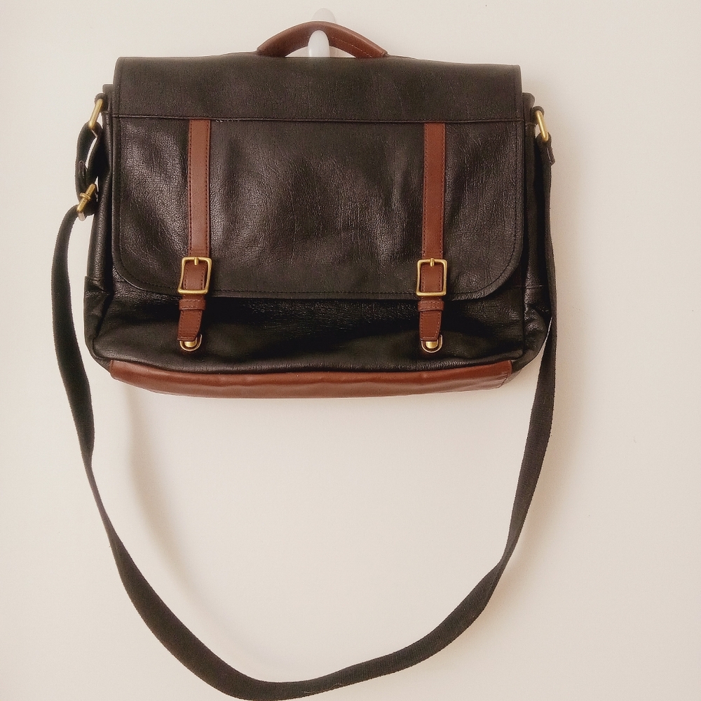 Fossil Black Leather Briefcase/Laptop bag/Work bag. Unisex. - Picture 2 of 11